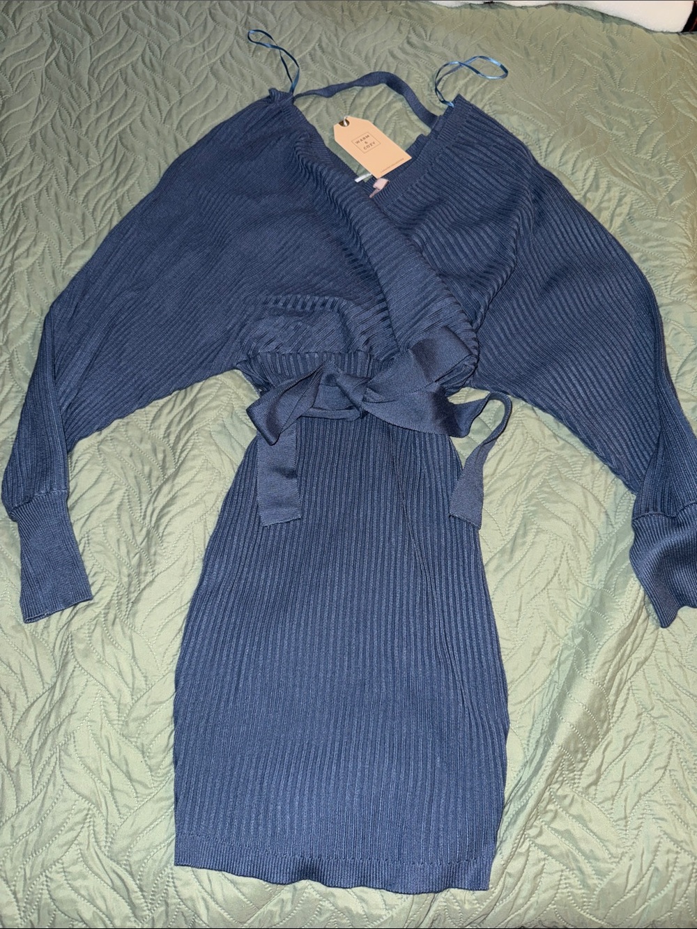 Knit Wrap-Front Navy Dress - Unbranded